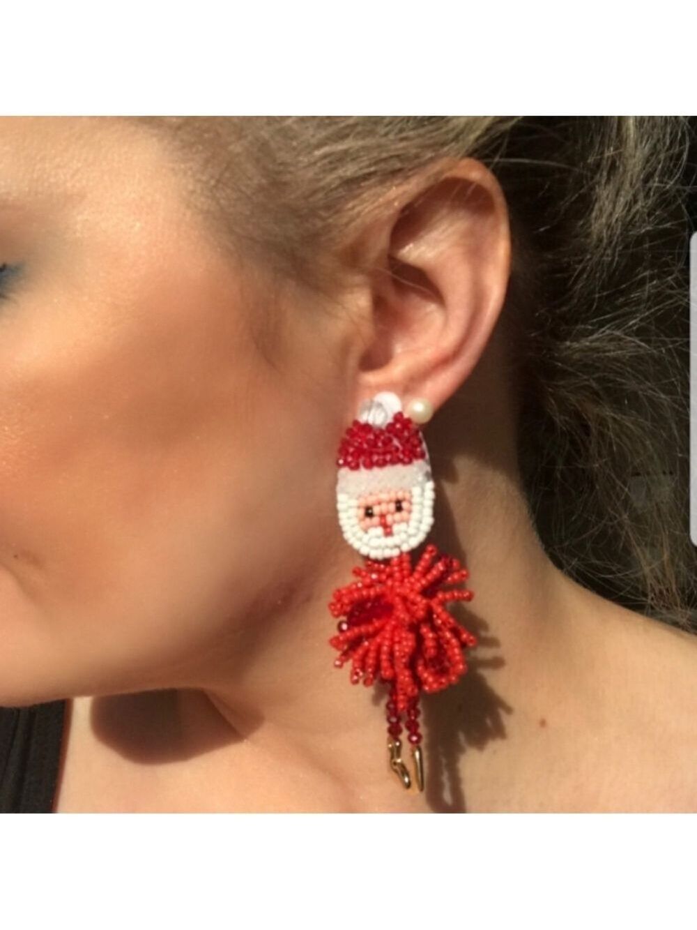 Beaded Earrings Santa /Snowman - Picture 3 of 4